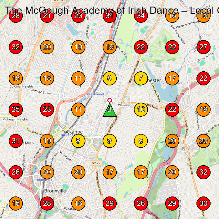 The McGough Academy of Irish Dance GeoGrid visibility map for Dance School in Tuckahoe